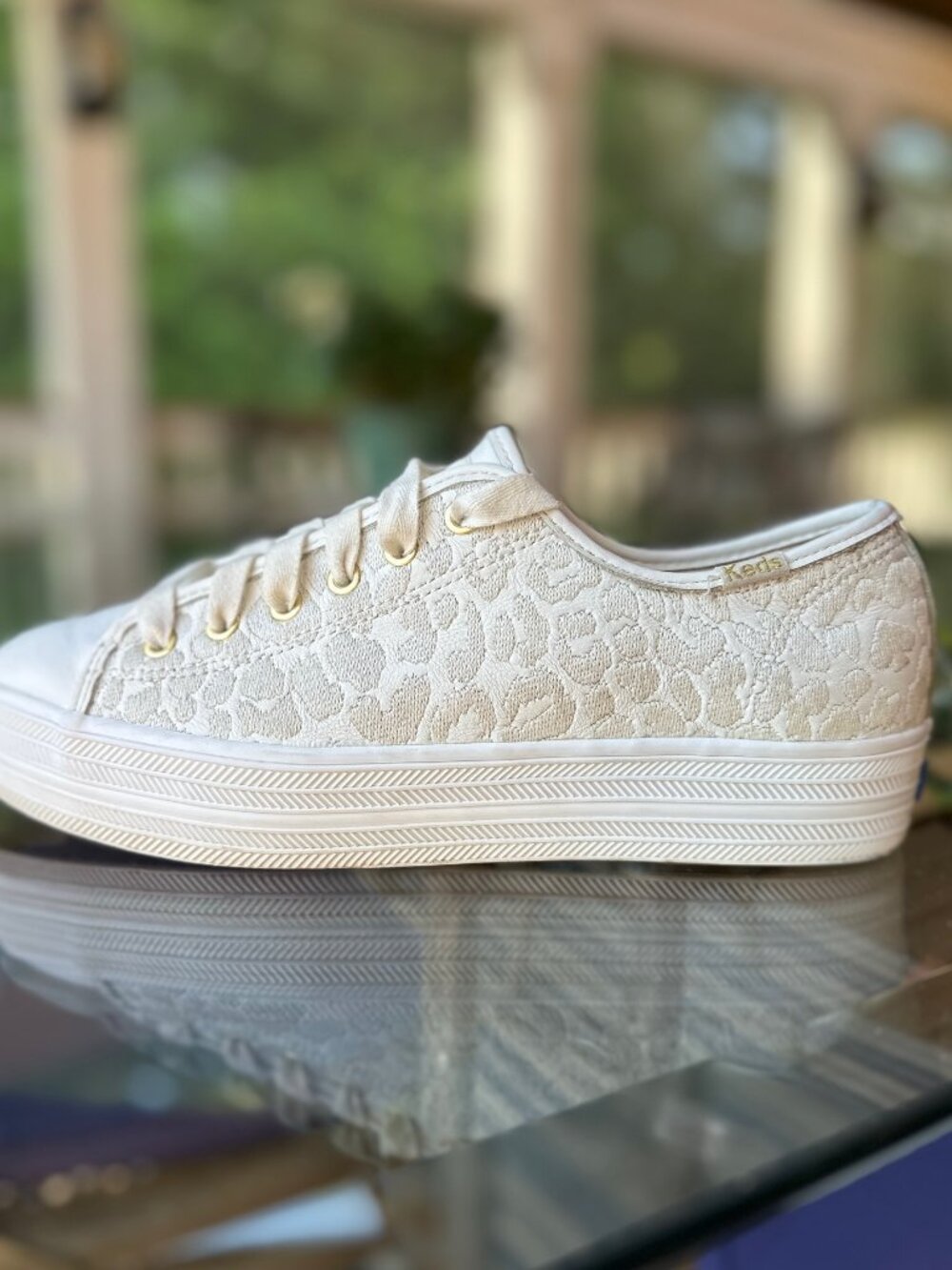 Keds Kate Spade White New York Triple Kick Embroidered Leopard Leather Size 8